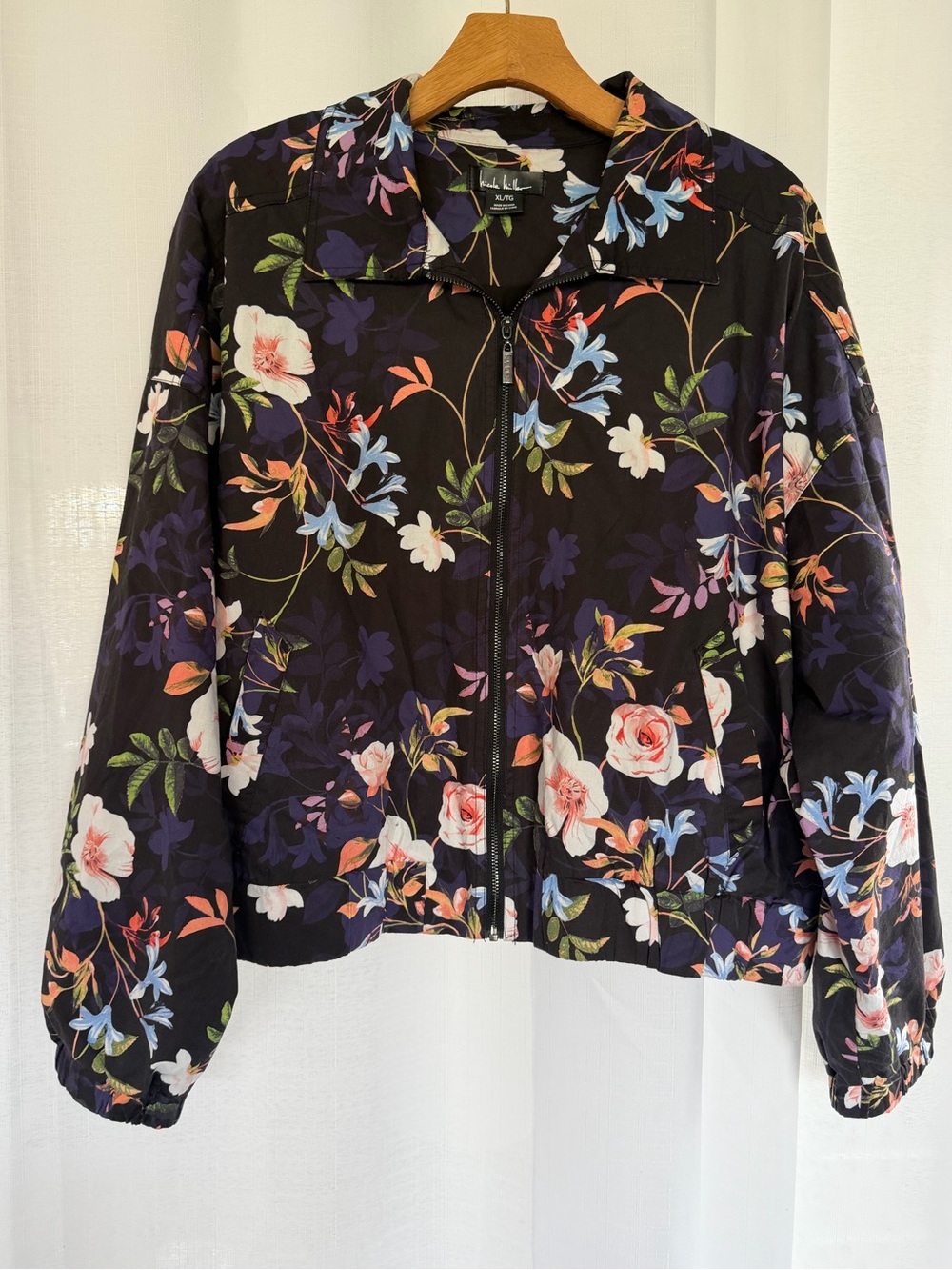 Nicole Miller Bomber Jacket Size XL Black Floral